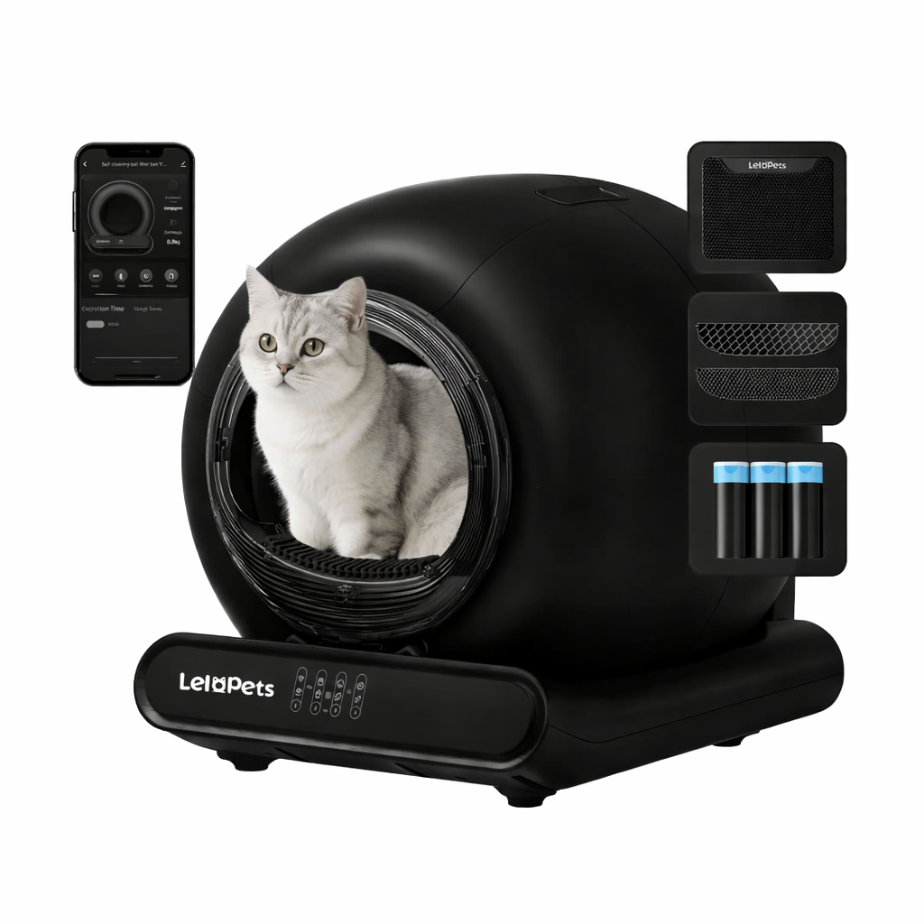 Pinch-Free Self-cleaning Cat Litter Box | LeloPets Black C4